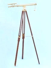 Telescope 39 Inch Nautical Double Barrel Brass With Wooden Tripod Stand Handmade