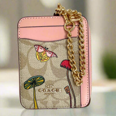 Cheカート♡ Coach Zip Card Case Observed By Us Pink Signature Canvas Leather