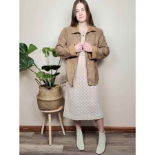 Vintage Y2k Camel Tan Boho Faux Suede Shearling Jacket Coat W's M / M's S