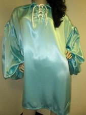 VINTAGE: SATIN Shiny Mint Ice Satin Ballooon Shirt