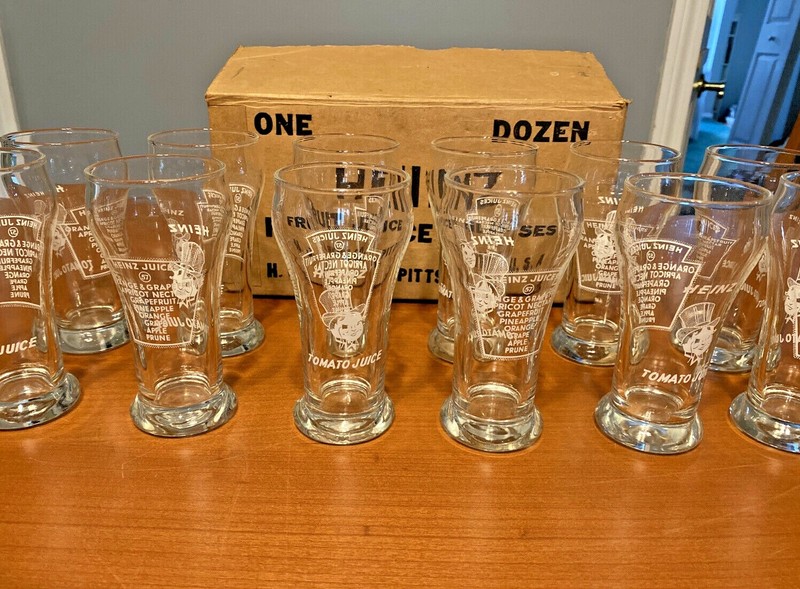 Set Of 12 1950s Vtg Heinz Mr Aristocrat Juice Glasses Tomato Man In Box NOS