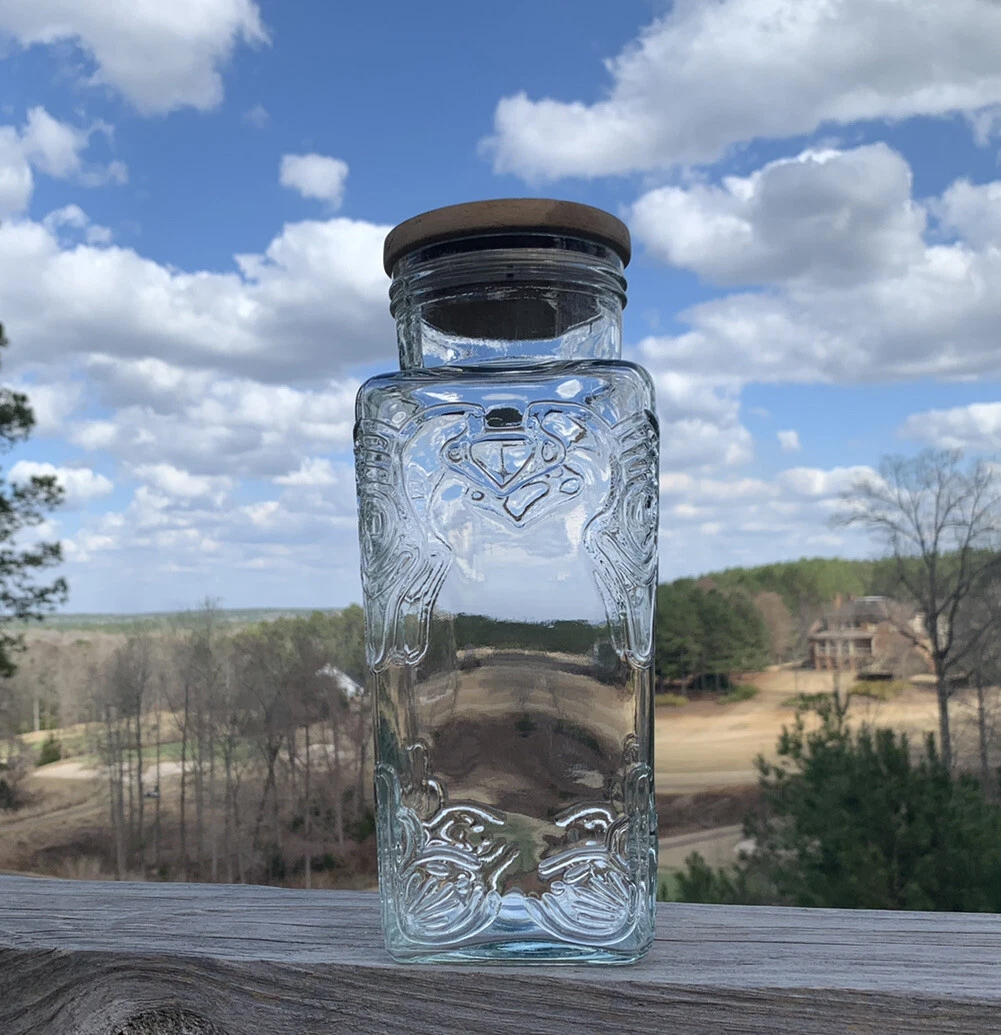 VINTAGE Square GLASS JAR APOTHECARY CANNISTER KITCHEN STORAGE CANDY 11” Tall