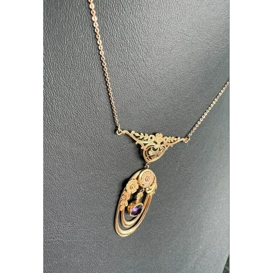 COLLAR VINTAGE ORO AMARILLO Y AMATISTA MOTIVO FLORAL CIELO Foto 3 de 4