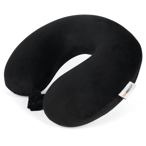 Memory Foam Travel Neck Pillow for Airplanes - Black & Ergonomic Support