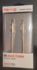 Primo 6 Ft Braded Aux Audio Cable with 3.5mm Jack Plugs - New