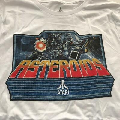 New Atari Asteroids Size Large White Graphic Gamer T shirt 