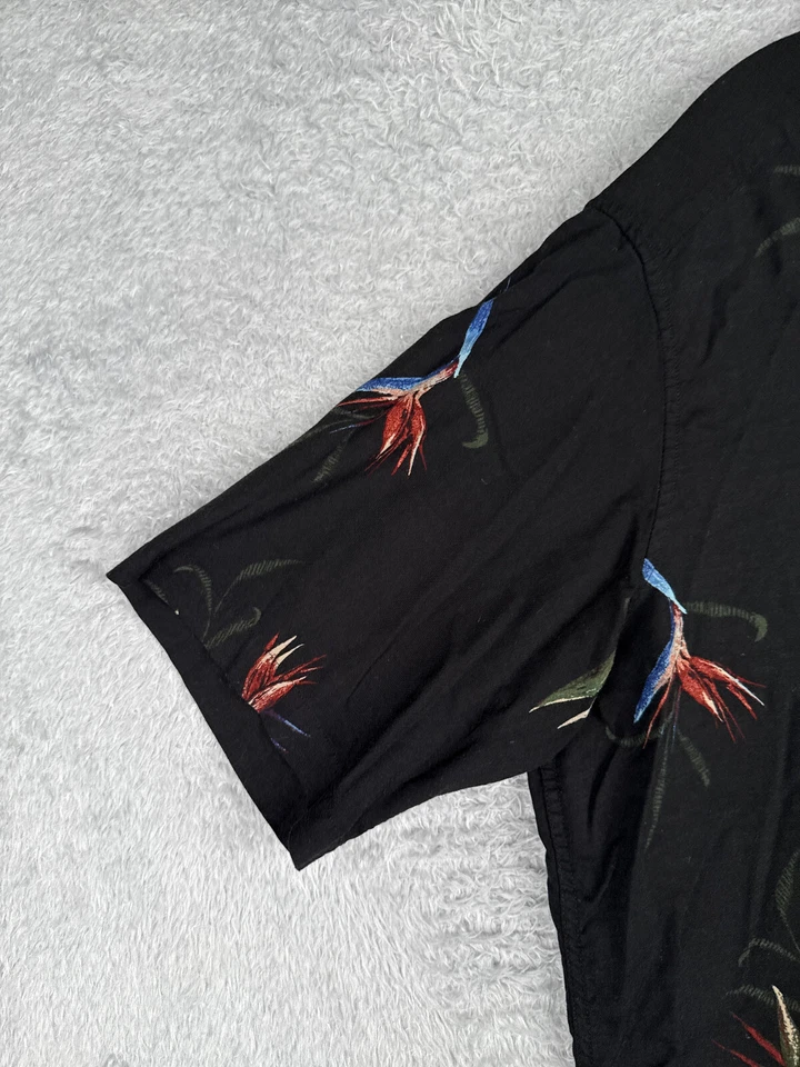 Axcess Shirt Mens 2XL XXL Black Floral Bird Of Paradise Hawaiian Button Up Rayon - Image 3 of 4
