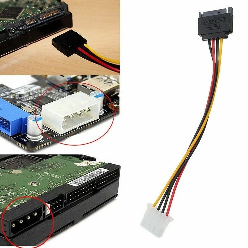 Male Female 4-pin Power Drive Adapter adaptor Cable to Molex IDE SATA 15-pin 1PC - Image 2 of 4