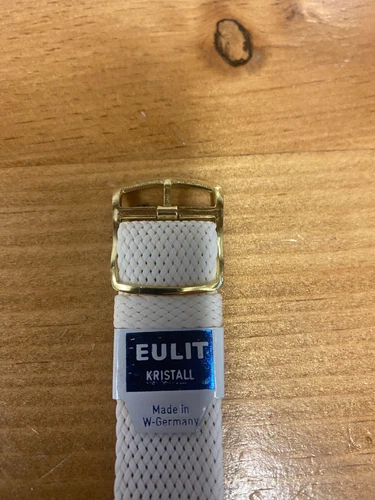 NOS VINTAGE EULIT KRISTALL 16MM  PERLON WATCH STRAP WHITE GOLD TONE BUCKLE