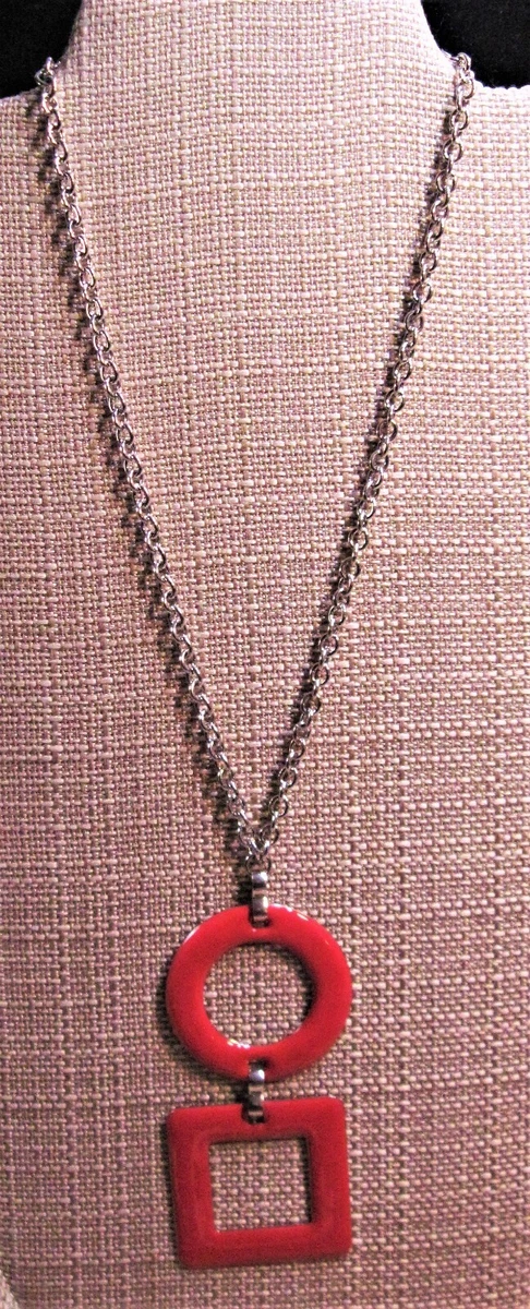 Large Silver Tone Red Enamel Necklace from Macys F99 eBay