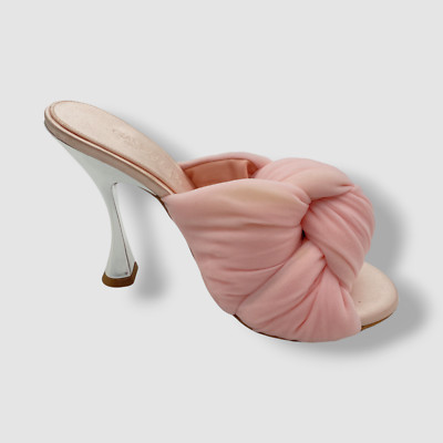 $1090 Giambattista Valli Women Pink Maxi Bow Leather Tulle Mule Sandal Shoe 36.5