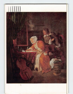 Postcard The Letter Writer Surprised Painting by Gabriel Metsu