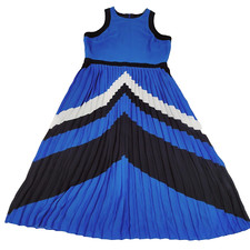 Banana Republic Chevron Pleated Sleeveless Dress Women 6 Bold Blue White Lined
