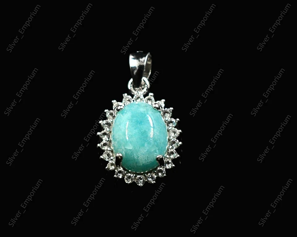 Naturale Amazonite Gemma 925 Anello Argento Sterling Orecchini Ciondolo Gioielli - Immagine 2 di 4