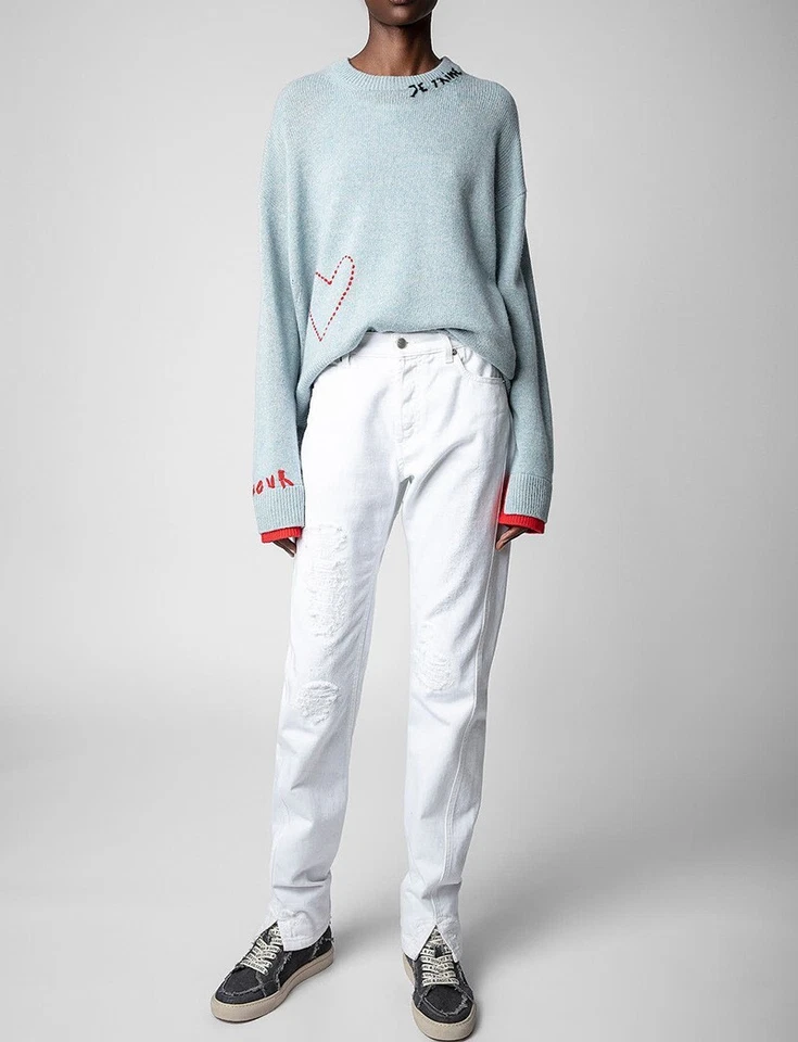 Women Zadig & Voltaire Love Embroidery 100% Cashmere Wool Knitted Sweater S M L - Image 3 of 4