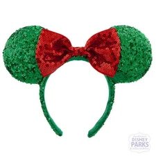 Authentic Disney Parks Holiday Minnie Mouse Ear Headband w Bow Christmas Green