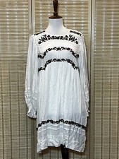 Free People Pasadena Ivory Cream Embroidered Mini Dress Long Sleeve Size Small
