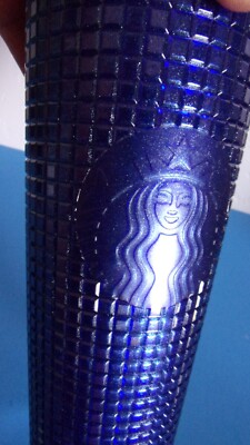 NEW Starbucks 2022 Glitter Azure Blue Jeweled Cold Cup Tumbler 24oz with  Straw