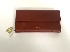 FOSSIL JORI FLAP CLUTCH Women's Medium Brown Leather  NWT