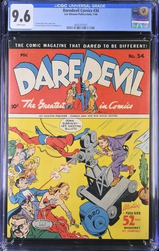 DAREDEVIL # 34  CGC 9.6 HIGHEST GRADED LEV GLEASON  CHARLES BIRO ART CENTS  1946