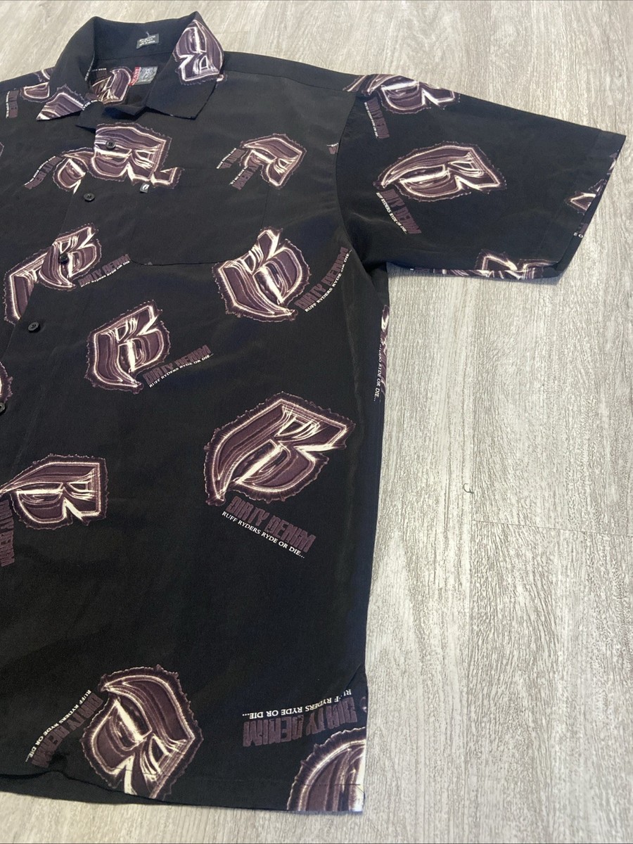 DIRTY DENIM Ruff Ryders Men's XXL Button Up Shirt Logo Polyester
