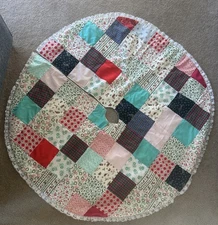 Vintage Patchwork  Christmas Tree Skirt 44" Handmade Cottagecore Red Green White