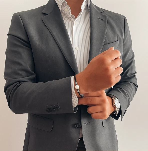 Pulsera Cordón Negro con Perla Blanca Náutica Hombre Joyería Ajustable Regalo Él Foto 3 de 4