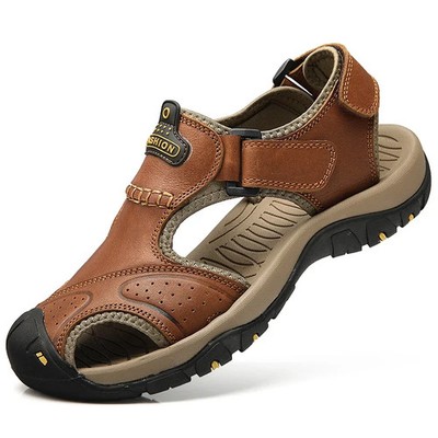 Men Leather Summer Sandals Breathable Beach Shoes Outdoor Non-Slip Sneakers Gift