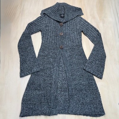 It's Our Time Long Chunky Knit Cardigan Sweater Coat Women's M Gray Button Front