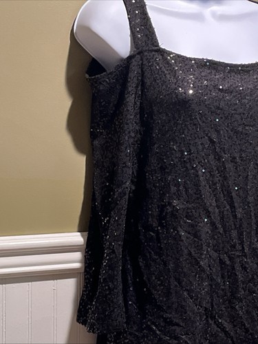 inc international concept top donna nero M spalle fredde paillettes collo quadrato - Foto 2 di 10