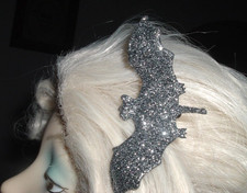 Pair Halloween Black Bats w Glitter 4" Hair Clips New w Tag