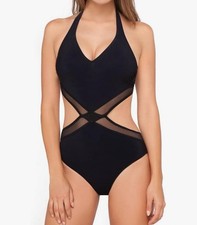 Gottex Halter Monokini Mesh Sides One Piece Swimsuit Size 8 EUC