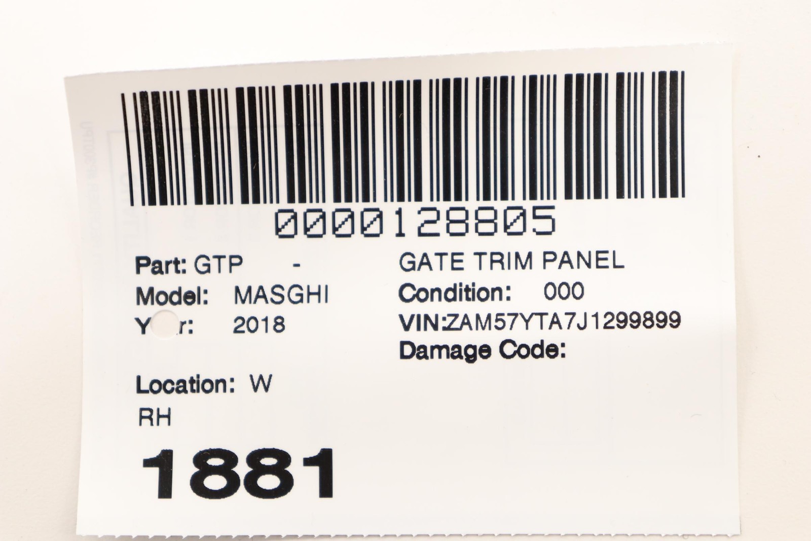 2014 -2024 MASERATI GHIBLI REAR TRUNK RIGHT SIDE CORNER TRIM PANEL OEM 670036881