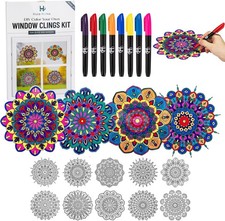 Stained Glass Mandala Art Kit DIY Window Clings W/ Markers 10 Suncatchers