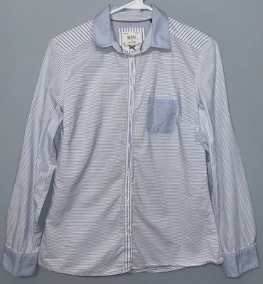 MNG by Mango Women s Size 8 Long Sleeve Button Up Shirt White Blue Stripes