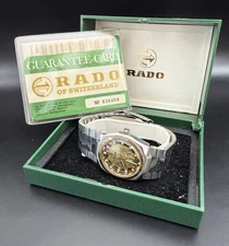 Rado Golden Stag Rare Floral Engraved Dial Vintage Watch With Box & Papers