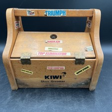 VTG Kiwi Shoe Shine Groomer Wooden Box w/ Foot Rest Solid Wood With VTG Stickers