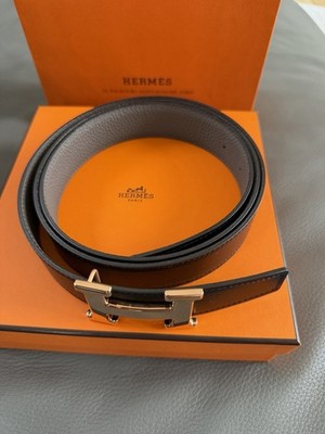 HERMÈS H-Logo Leather Belt 120 cm × 3 cm Black/Gray