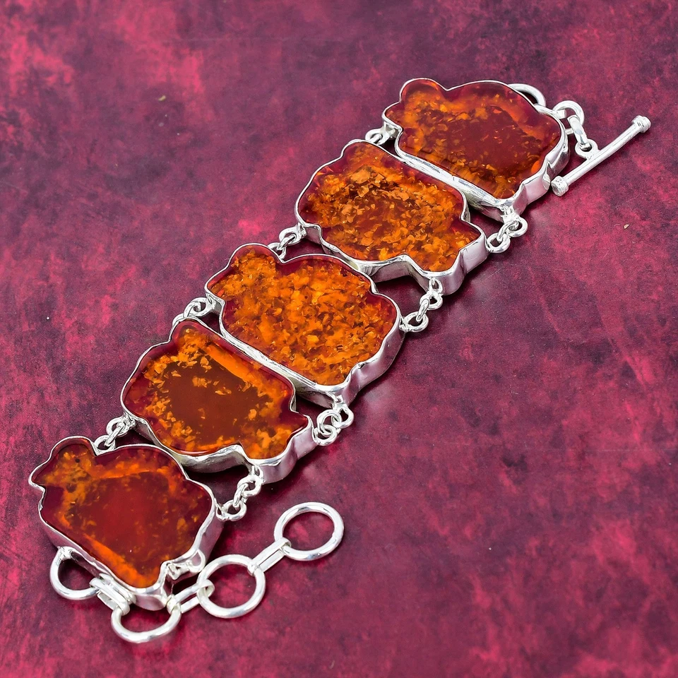 Pulseira incrível de prata esterlina 925 feita à mão com pedra preciosa âmbar do Báltico - Imagem 3 de 4