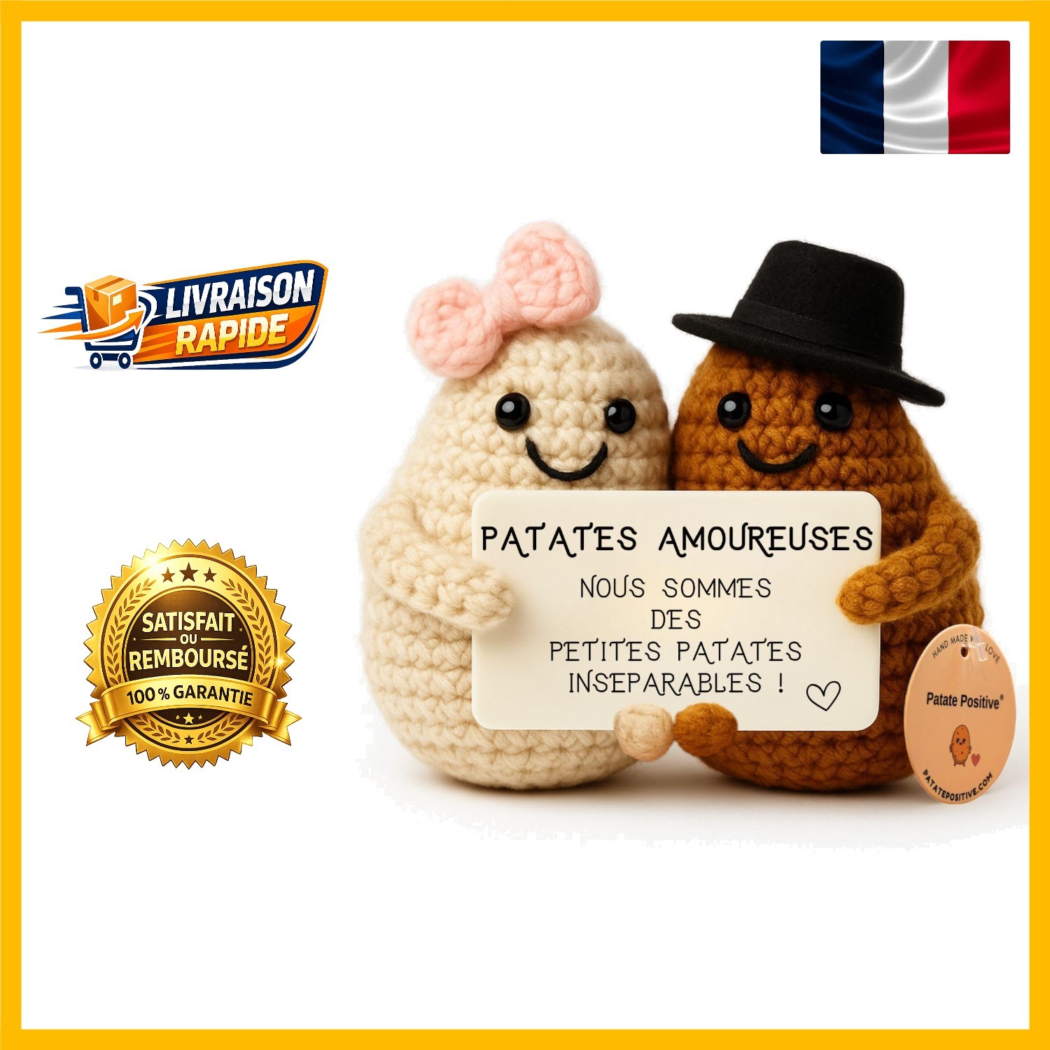 Cadeau Kawaii Patates Amoureuses Fait Main : Figurine Laine Anniversaire