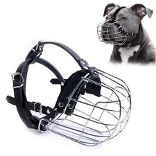 Pitbull Dog Muzzle Metal Mask Amstaff Wire Basket Pit Bull Adjustable Leather US