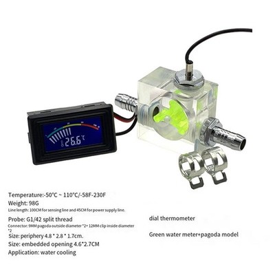 LED Thermometer und 3 Wege Durchflussmesser mit Schlauchschellen für Kühlsyste