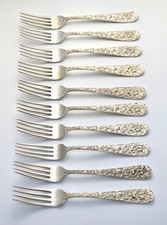 (10) Stieff ROSE Sterling Silver Forks - 6 7/8" - NO MONO - 536g