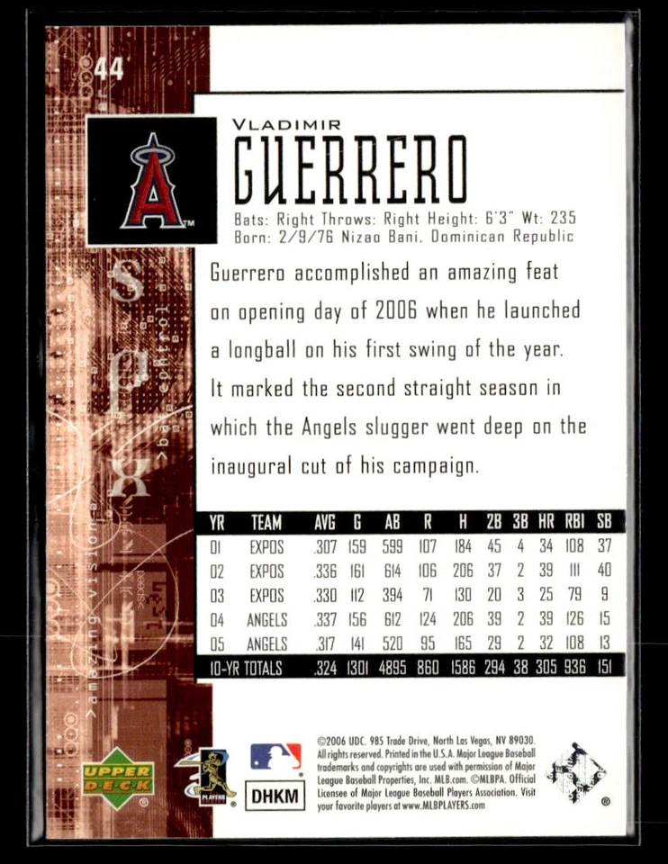 2006 SPx #44 Vladimir Guerrero Spectrum Card Los Angeles Angels - Image 2 of 2