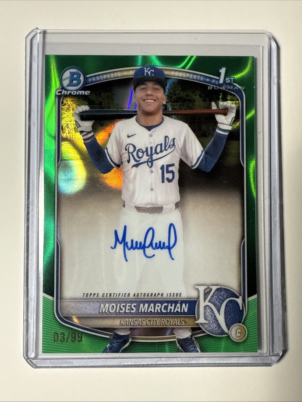 MOISES MARCHAN 2025 BOWMAN CHROME #CPA-MM GREEN LAVA REFRACTOR AUTO /99