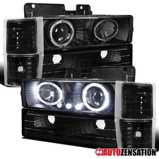 Fits 94-99 Chevy Tahoe Suburban Black Projector Headlights+Bumper+Corner Lamps