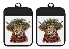Highland Cow Holiday Farm Pot Holders Oven Mitts Hot Pads Linen Towel XDZ332DPH