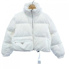 Prada Down Re-Nylon Cropped Puffer Jacket White Diamond Quilted IT36 Small Auth