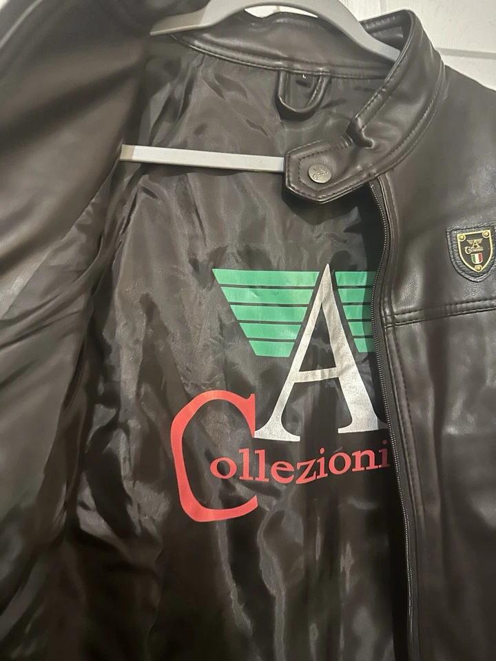 Chaqueta Moto Collezioni Hombre Cuero Marrón Talla Grande Italia Cresta Foto 2 de 4