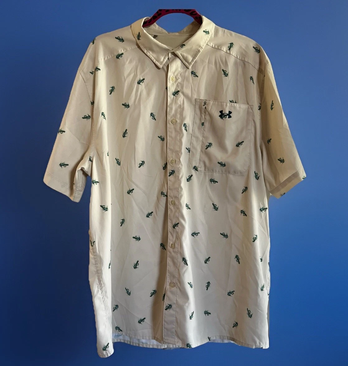 2XL Under Armour UPF 30 Dockside Fly Fishing Shirt Button Up Shirt Mens Size XXL